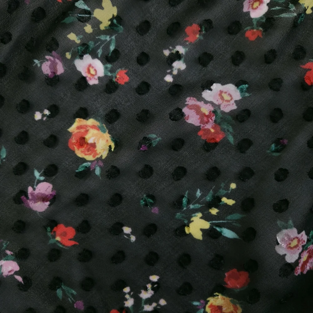 Banana Republic ClipDot Black Floral Chiffon Mock Neck Midi Dress Women's 2 - Picture 9 of 13